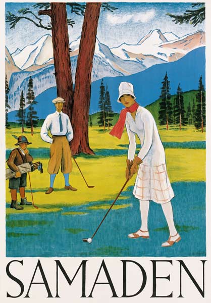 Poster advertising Samaden in Switzerland od Swiss School, (20th century)