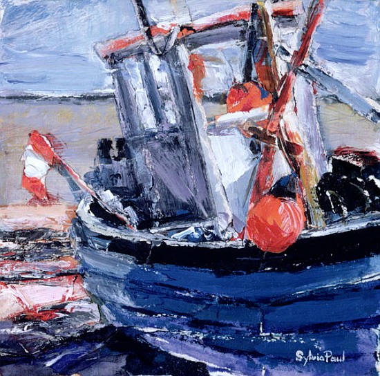 Boat with Red Buoy (mixed media and collage on paper)  od Sylvia  Paul