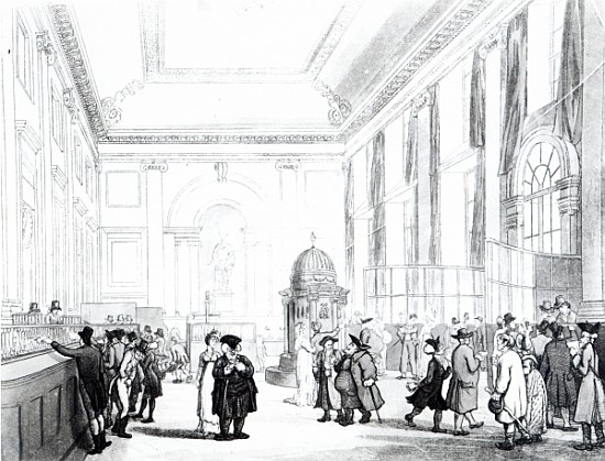 Bank of England, Great Hall, from Ackermann''s ''Microcosm of London'' od T.(1756-1827) Rowlandson