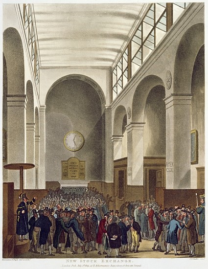 The New Stock Exchange, Bartholomew Lane, from Ackermann''s ''Microcosm of London'', published 1809 od T.(1756-1827) Rowlandson