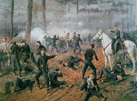 Captain Hickenlooper's battery in the Hornet's Nest at the Battle of Shiloh, April 1862 (colour lith
