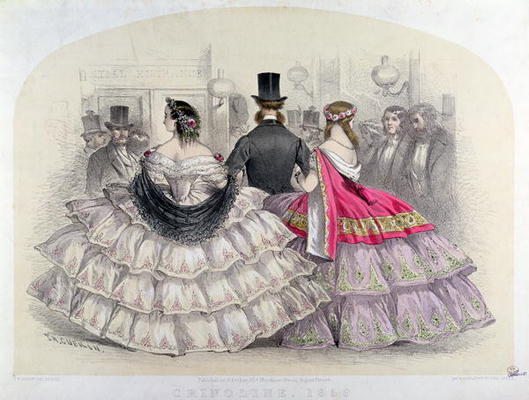 Ladies Wearing Crinolines at the Royal Italian Opera, Covent Garden, 1859 (colour engraving) od T. H. Guerin