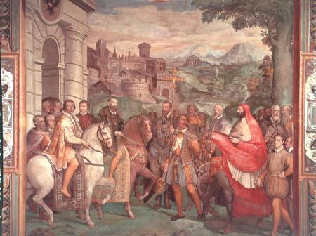 Charles V (1500-58) with Alessandro Farnese (1546-92) at Worms, from the 'Sala dei Fasti Farnese' (H od Taddeo & Federico Zuccaro or Zuccari