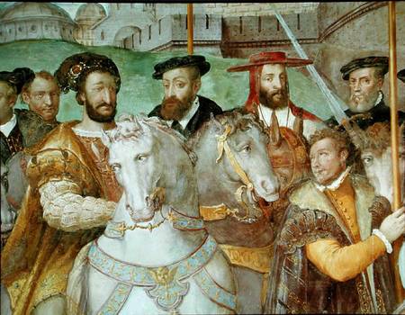 Detail from The Solemn Entrance of Emperor Charles V (1500-58), Francis I (1494-1547) and Alessandro od Taddeo & Federico Zuccaro or Zuccari