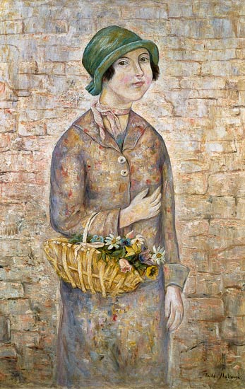 A Girl with a Basket of Flowers od Tadeusz Makowski