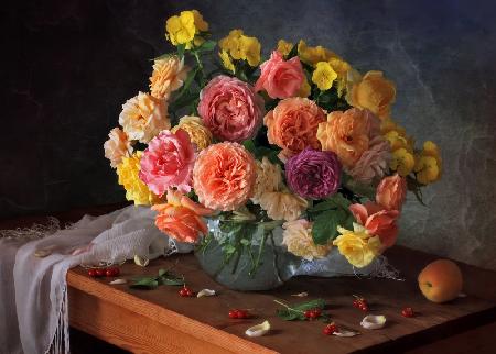 Still life with a bouquet of roses