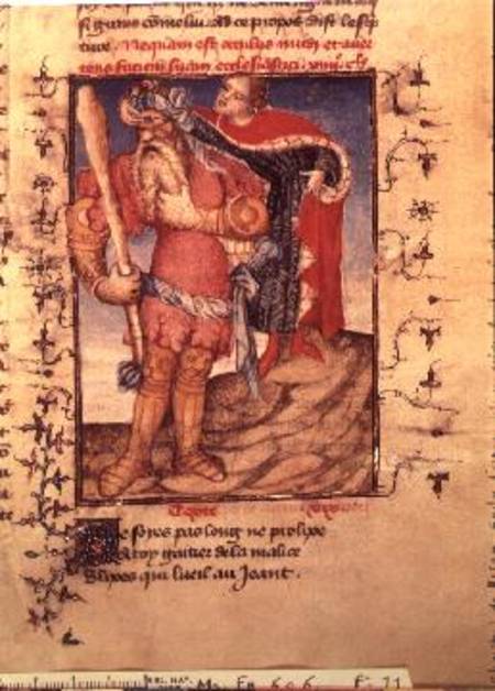 Fr 606 f.11 Ulysses piercing the eye of the Cyclops, from the L'Epitre d'Othea od the Epitre Master