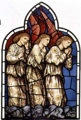 Three Angels, stained glass window removed from the east window of St. James' Church, Brighouse, Wes