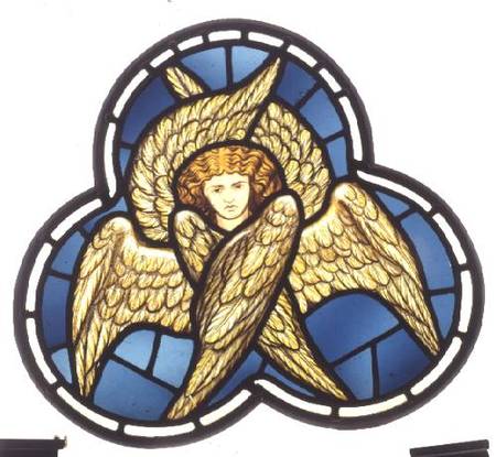 Many-winged Angel, stained glass window removed from the east window of St. James' Church, Brighouse od The William Morris factory