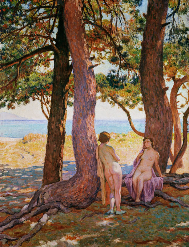 Two female acts under pines od Theo van Rysselberghe