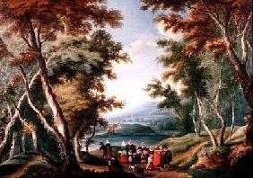 Wooded Landscape with Fruit Sellers and other Figures