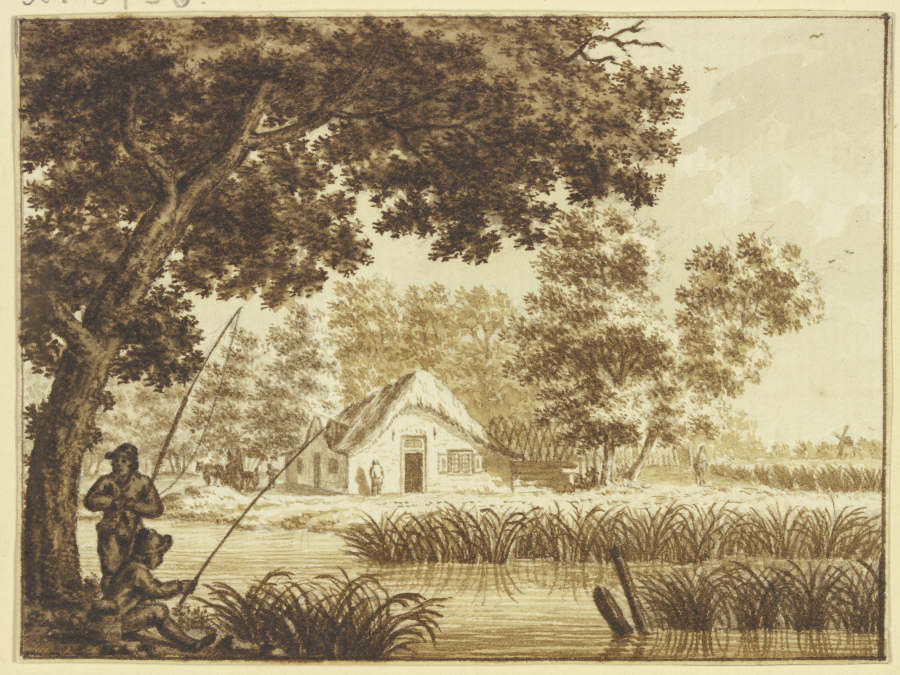 Landschaft, vorn ein Wasser, links zwei Angler od Theodor de Bruyn