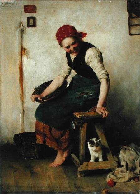 Young Girl with a Cat od Theodor Schmidt