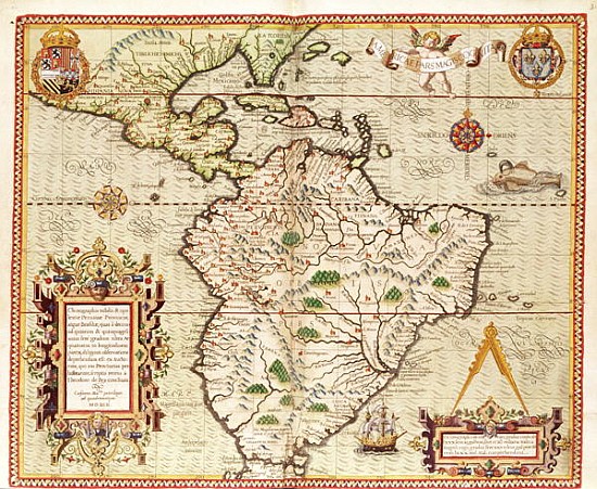 Map of Central and South America, from ''Americae Tertia Pars..'' od Theodore de Bry