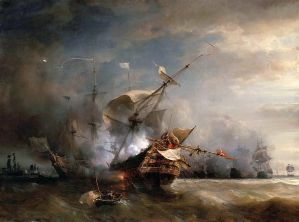 The naval Battle near Lizard Point, Cornwall on 21 October 1707 od Théodore Gudin