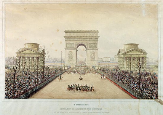 Entry of Napoleon III into Paris, through the Arc de Triomphe, on 2nd December 1852 (w/c and engravi od Theodore Jung