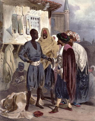 The Slave Market at Ak-Hissar, Turkey, c.1830-35 (colour litho) od Theodore Leblanc