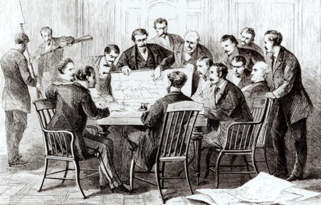 Cubans and Cuban emigres meeting in New York to plan an insurrection in Cuba (engraving) (b/w photo) od Theodore Russell Davis