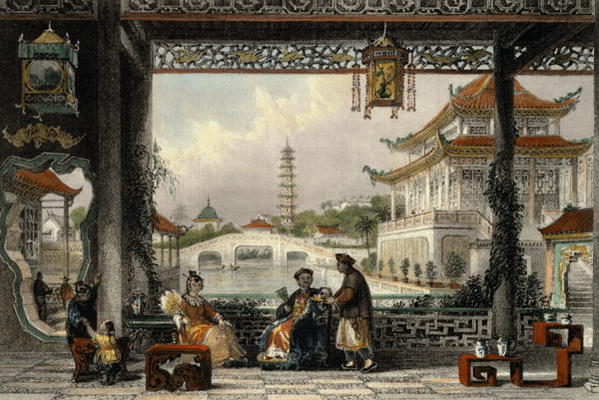 Pavilion and Gardens of a Mandarin near Peking, from 'China in a Series of Views' by George Newenham od Thomas Allom
