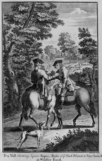 Claude Duval robbing Squire Roper, Master of the Buckhounds to King Charles II, in Windsor Forest od Thomas Bowles
