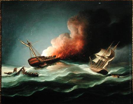 The East Indiaman Kent on Fire in the Bay of Biscay od Thomas Buttersworth