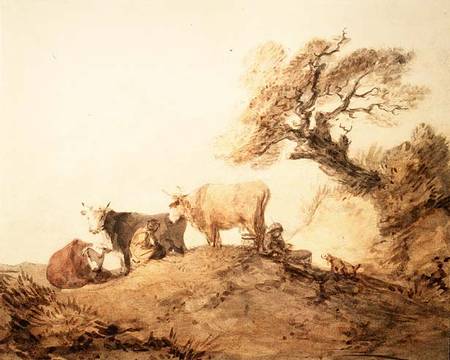 Cattle with Drovers and a Dog under a Tree od Thomas Gainsborough