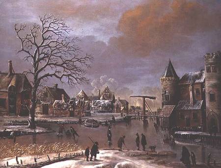 Skaters on a frozen canal od Thomas Heeremans