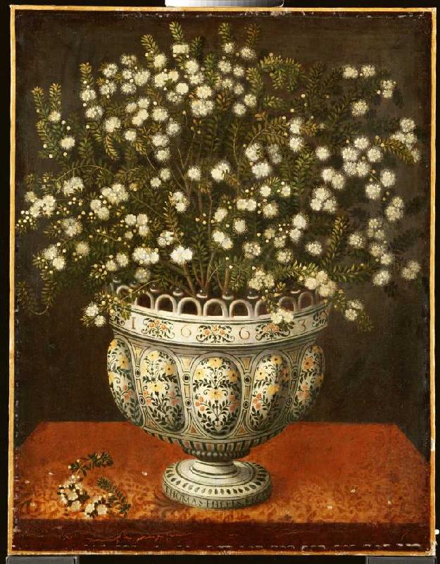 Myrtenstrauß in einer Majolika-Vase od Thomas Hiepes