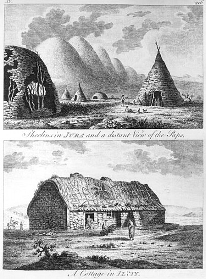 Sheelins in Jura and a distant view of the Paps and A Cottage of Islay, from ''A Tour in Scotland, a od Thomas Pennant