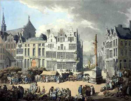 Place de Mier at Antwerp, engraved by Wright and Schutz, pub. by Rudolph Ackermann od Thomas Rowlandson