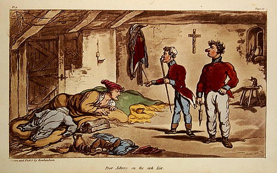 Poor Johnny on the sick list, pl.9 from the book ''The Military Adventures of Johnny Newcome'', Patr od Thomas Rowlandson