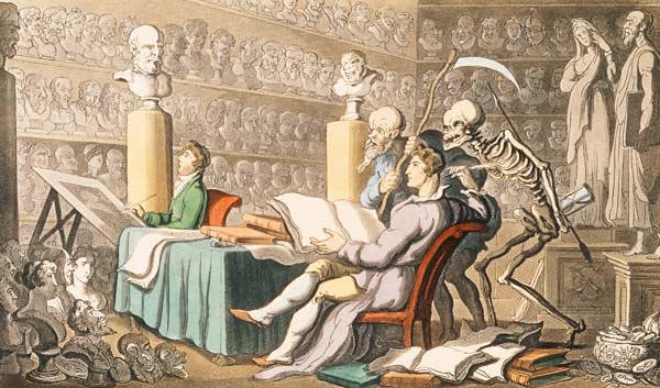 "Time and Death their Thoughts Impart/On Works of Learning and of Art" od Thomas Rowlandson