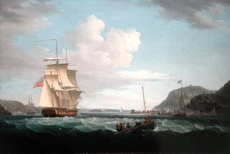 A British Frigate with a Longboat off the Headland of Gallows Hill, Broad Bay, Isle of Lewis, Hebrid od Thomas Whitcombe
