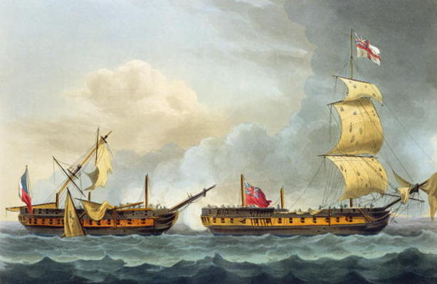 Capture of La Fique, January 5th 1795, from 'The Naval Achievements of Great Britain' by James Jenki od Thomas Whitcombe
