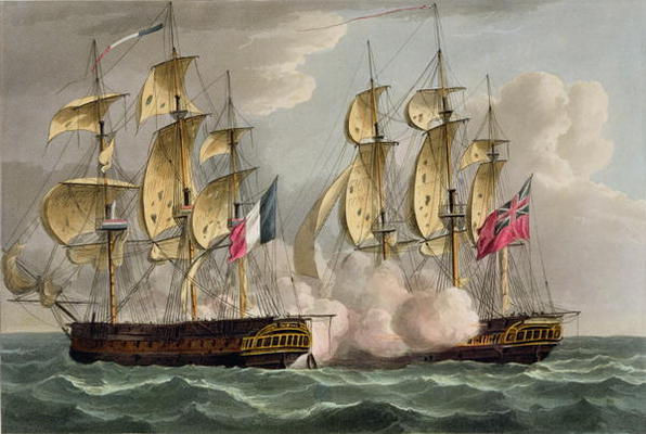Capture of L'Immortalite, October 20th 1798, from 'The Naval Achievements of Great Britain' by James od Thomas Whitcombe