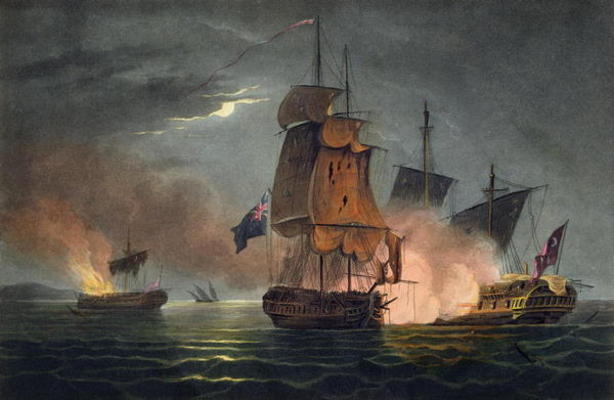Capture of the Badere Zaffer, July 6th 1808, from 'The Naval Achievements of Great Britain' by James od Thomas Whitcombe