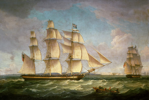 Merchantmen in a stiff breeze off the cliffs of Dover od Thomas Whitcombe