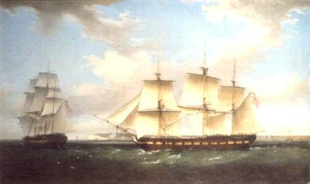 The Indiaman in two positions off Walmer Castle, Kent od Thomas Whitcombe