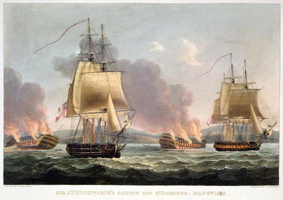 Sir J. T. Duckworth's Action off St. Domingo, February 6th 1806, engraved by Thomas Sutherland for J od Thomas Whitcombe