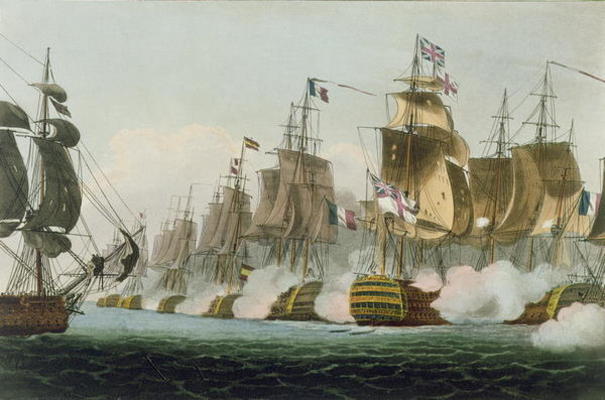The Battle of Trafalgar, 21st October 1805, engraved by Thomas Sutherland for J. Jenkins's 'Naval Ac od Thomas Whitcombe