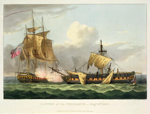 The Capture of La Vengeance, August 21st 1800, engraved by Thomas Sutherland for J. Jenkins's 'Naval od Thomas Whitcombe