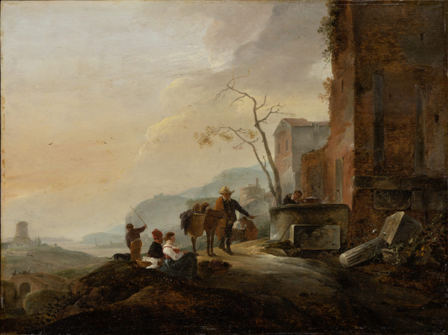 Italian Landscape with Figures at a Fountain among Antique Ruins od Thomas Wijck