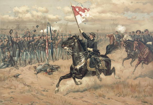 Sheridan's famous ride at the Battle of Cedar Creek Virginia in 1864 (colour litho) od Thure de Thulstrup
