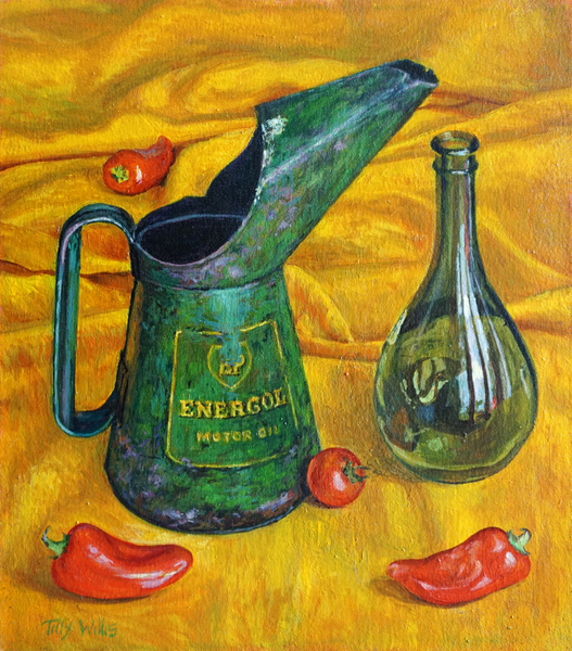 Oil Can with Red Peppers od Tilly  Willis