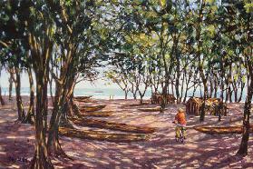 Boat Yard, Kafountine, 1998 (oil on canvas) 