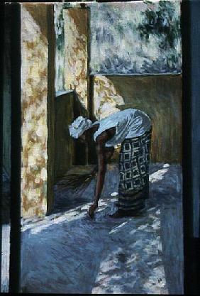 Girl Sweeping II, 2002 (oil canvas) (see also 188679, 188681) 