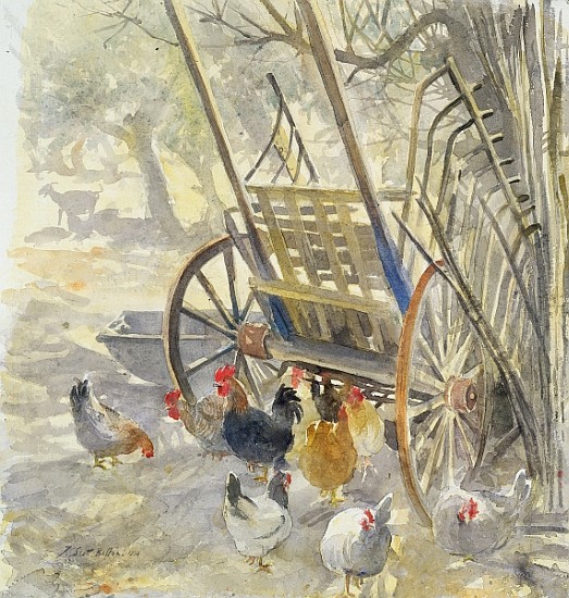 Chickens under Majorcan Cart, 1994 (w/c)  od Tim  Scott Bolton