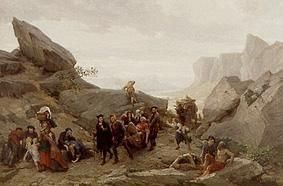 The flight of the residents of Vaud during the massacre of Meridol and Cabrieres od Timoleon Maria Lobrichon