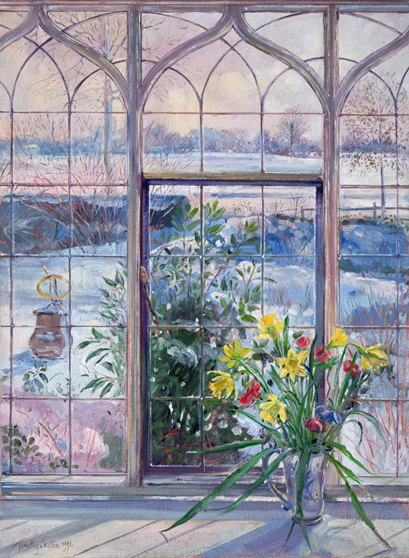 Daffodils and Sundial Against the Snow, 1991  od Timothy  Easton
