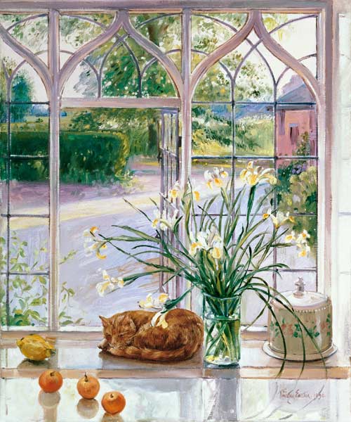Irises and Sleeping Cat, 1990  od Timothy  Easton